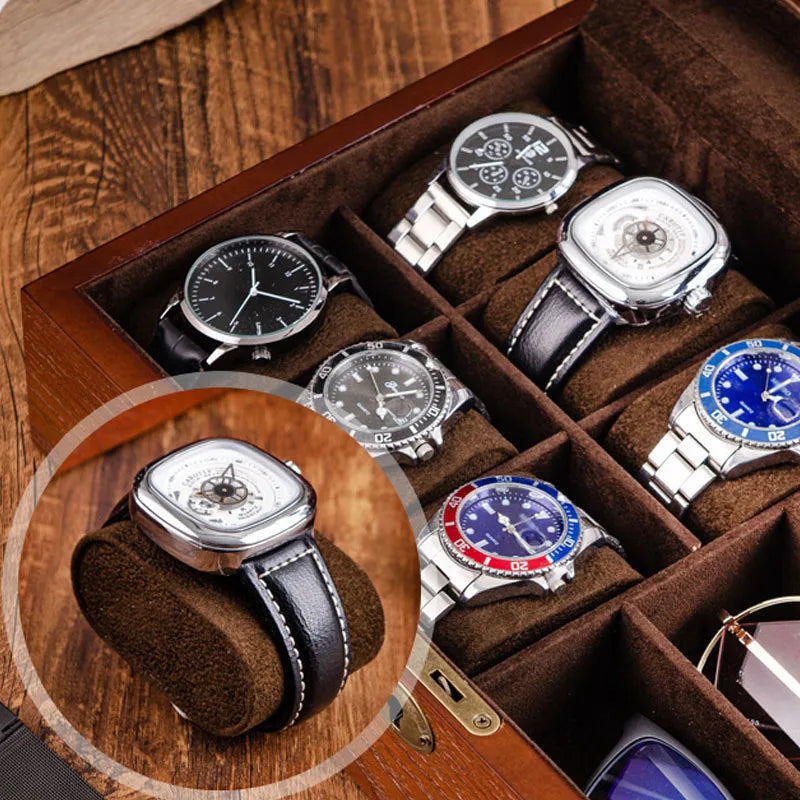 Multi-functional Wooden Men's Jewelry Box With Lock Watch And Sunglasses Box Organizer For Men Women Father's Day Gift
