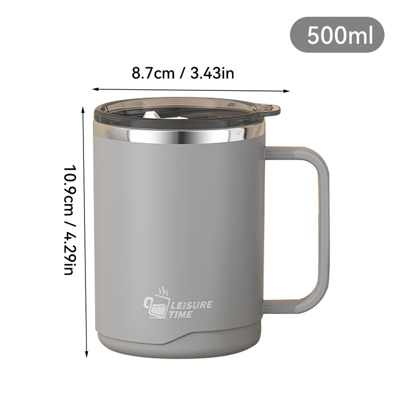 WORTHBUY 304 Stainless Steel Double Wall Insulated Coffee Mug With Handle Portable Sealed Water Cup Large Capacity Drinking Cup