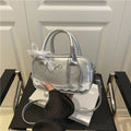 Zipper PU Leather Boston Handbag Lace Ribbon Bow Crossbody Bowling Bag Korean Style Waterproof Small Square Bag Travel