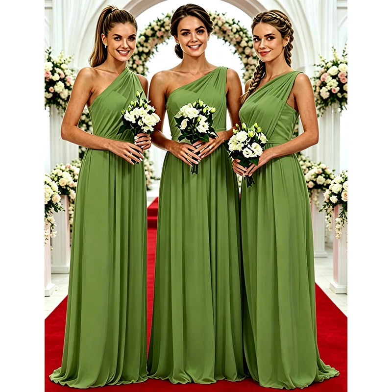 One Shoulder Lemon Yellow Bridesmaid Dresses Chiffon | SAMAG