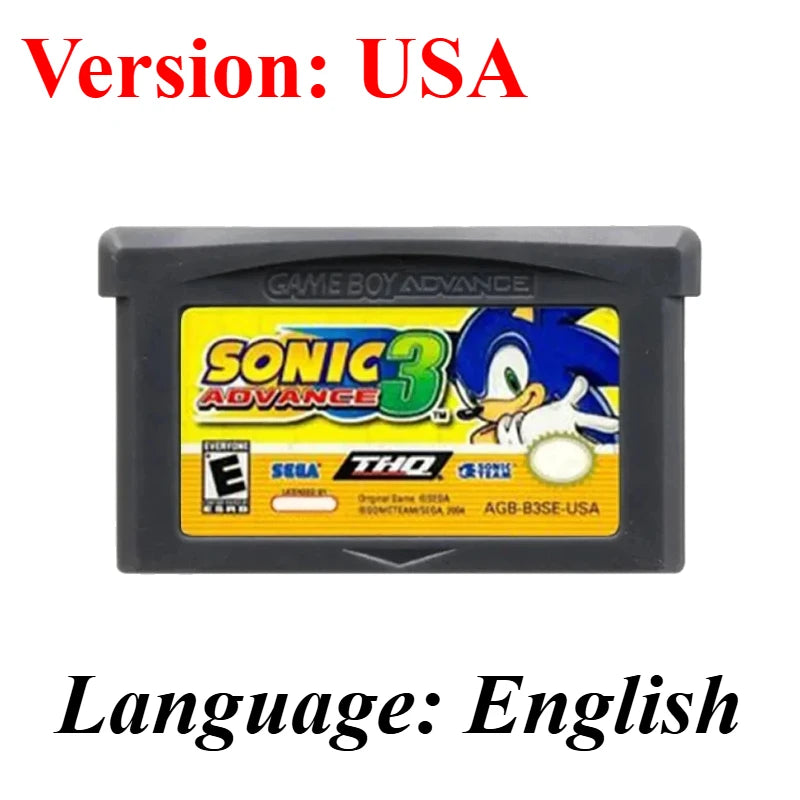 Sonic The Hedgehog Advance 1 2 3 Genesis GBA Game Cartridge for Game Boy GBA SP Retro Platformer Video Game Collection Gift