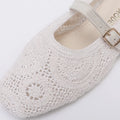 Trendin Mode Women's Knit Mules Square Toe Crochet Knit Slip-on Flats with Adjustable Buckle Breathable Closed-Back Slides