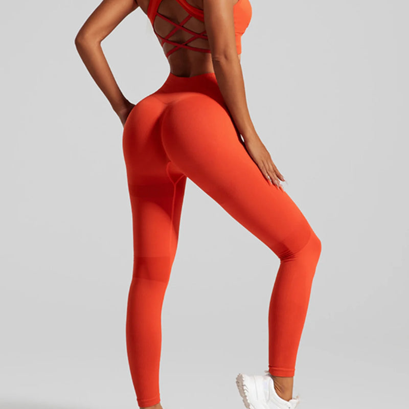 Women's Seamless Workout Set High Waisted Yoga Pants & Sports Bra with Removable Pads Booty Lifting for Running Training