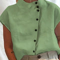 Elegant Cotton Linen Stand Neck Shirt Female Summer - View 6 | SAMAG