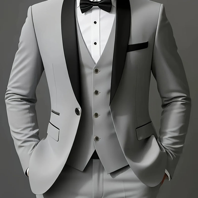 Men's 3pcs Suit Set, Jacket + Vest + Pants, Fashionable High-Quality, Suitable for Weddings, Parties and Formal Occasions