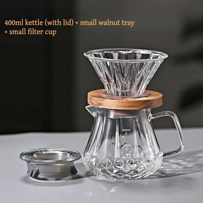 JUSTINLAU Hand Drip Coffee Pot Set High Borosilicate Glass Coffee Brewing Pot Espresso Filter Cups Household Coffee Accessories