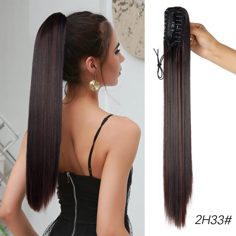 Synthetic Claw Clip On Ponytail Extension 22Inch Long Straight Wavy Ponytail Hair Ponytail With Claw Clip On Ponytail For Women