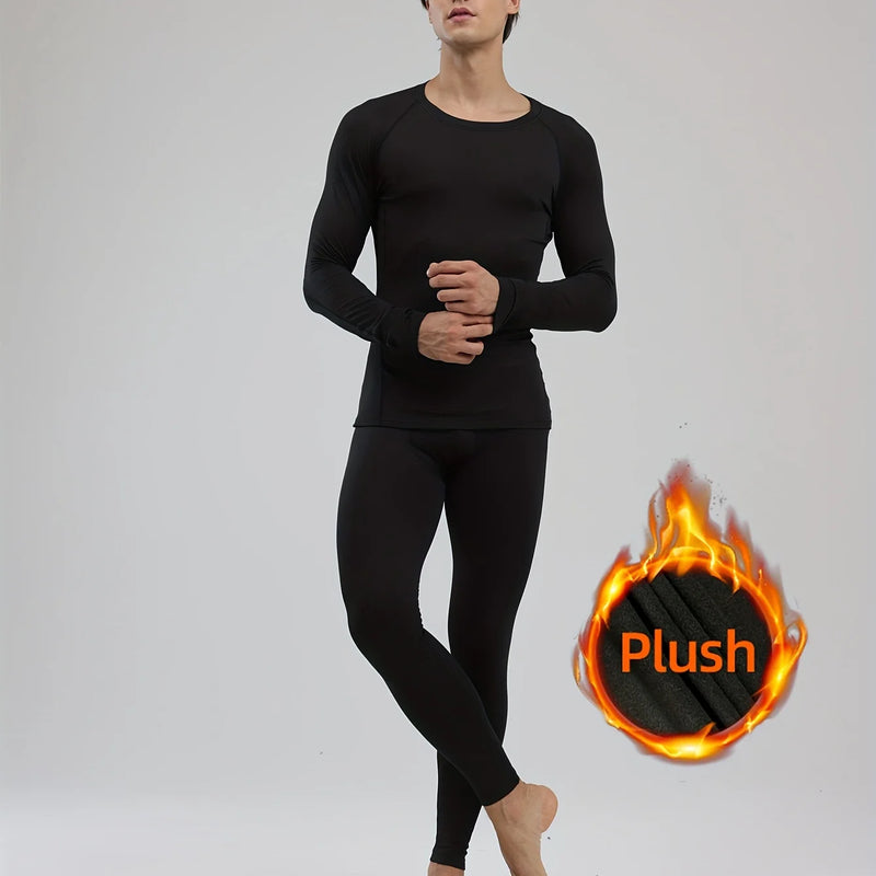 Sports thermal underwear set, quick drying thermal jacket and elastic compression pants, suitable for outdoor sports, home warm