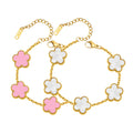 18K Gold Plated Floral Bracelets, Stainless Steel Charm Bracelet Non-Tarnish, Adjustable Lucky Chain Set Trendy Gift