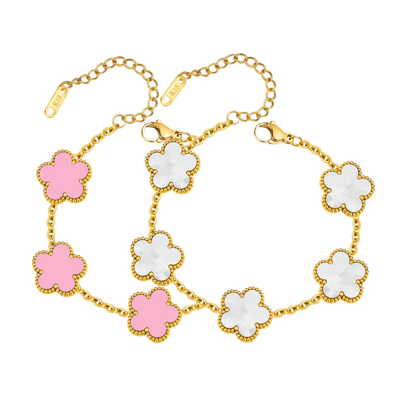 18K Gold Plated Floral Bracelets, Stainless Steel Charm Bracelet Non-Tarnish, Adjustable Lucky Chain Set Trendy Gift