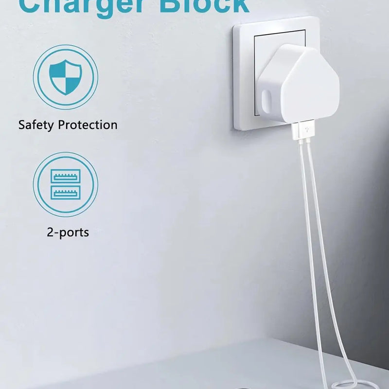 Universal UK Plug Dual USB Wall Charger 5V 2.1A Fast Charging Power Adapter 3 Pin Mains Travel Charger for iPhone 14 13 iPad Sam