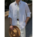 Men's Linen Shirt Cotton Blend Long Sleeve Button Down | SAMAG
