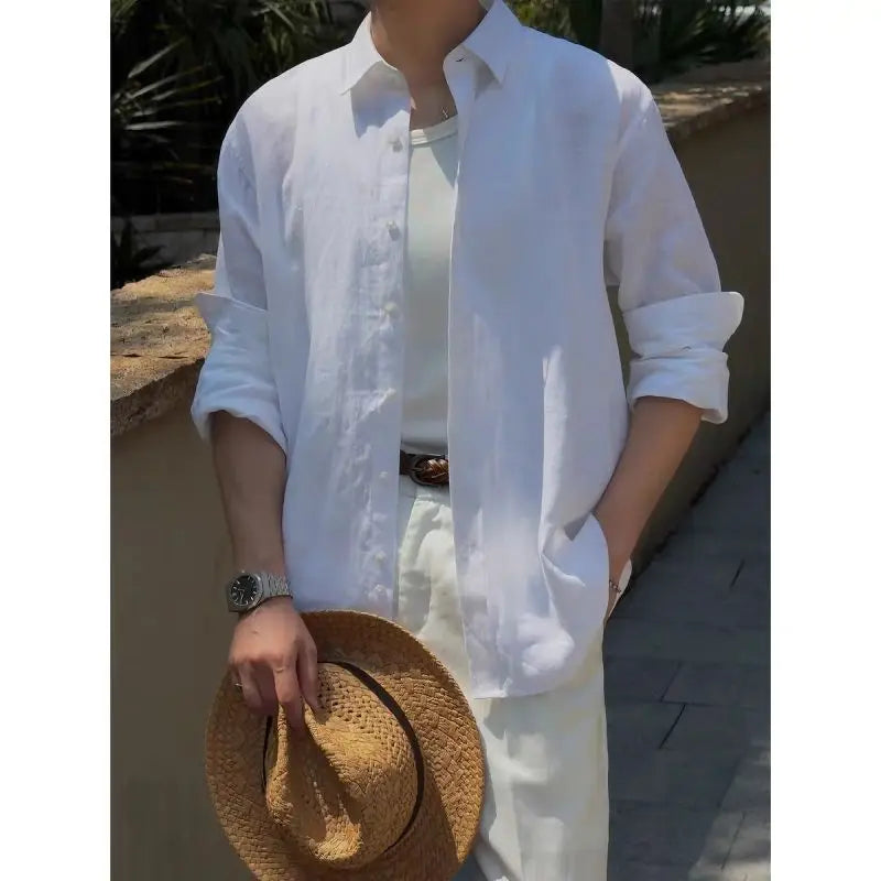 Men's Linen Shirt Cotton Blend Long Sleeve Button Down | SAMAG