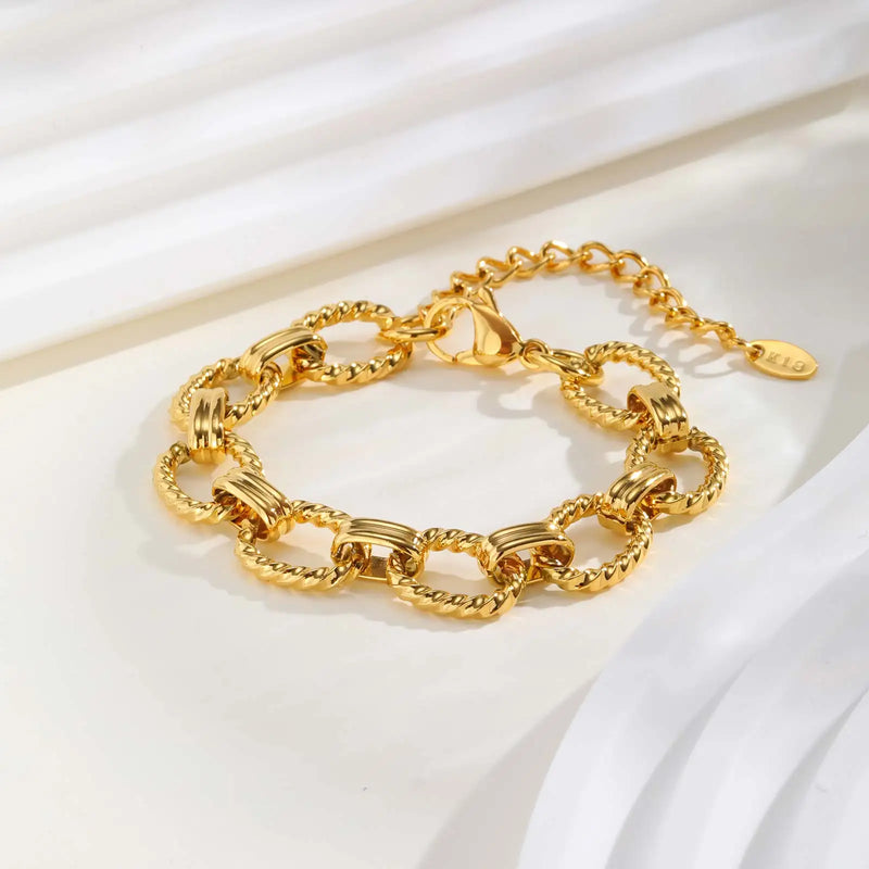 Minimalist Geometric Stainless Steel Bracelets 18K Gold Plated Thick Chunky Chain Bracelet for Women Waterproof Luxury Jewelry