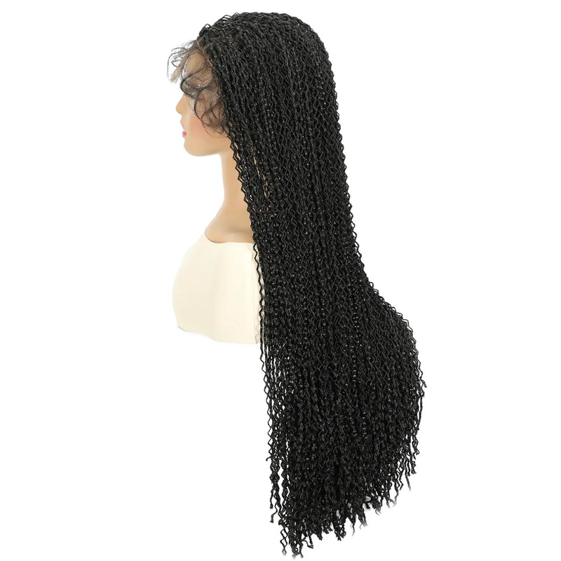 13x4 Lace Frontal Synthetic Braided Wig for Black Women Small Deep Wave Long Brown Wigs Crochet Braiding Wig with Baby Hair