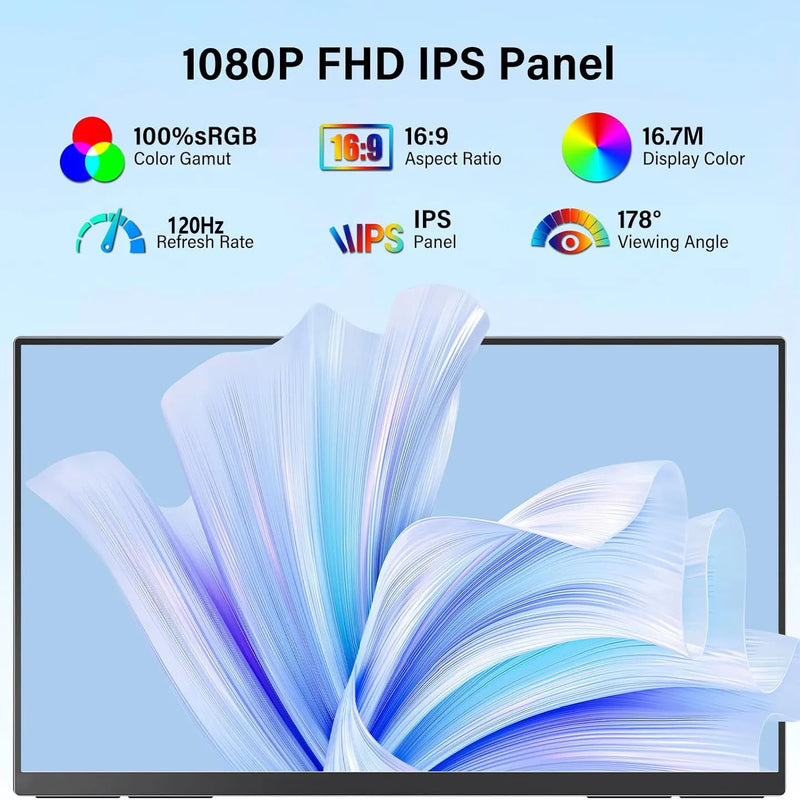 23.8 Inch 120Hz Portable Monitor 100%sRGB With VESA Hole Back Bracket Laptop Extended Display IPS Computer Display for Laptop PC