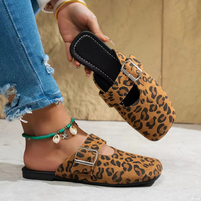 Summer Round Headed Comfortable Leopard Print Casual Slippers Fashionable New Style Elegant Anti Slip Flat Slippers for Women