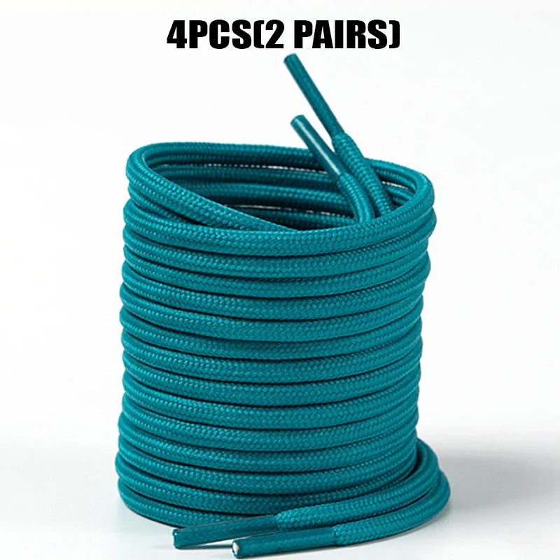 4 Pcs(2 Pairs) Round Shoelaces 4mm for Sneakers Boots, Durable Anti-Slip Sports Laces, 80-160cm Solid Colors Replacement