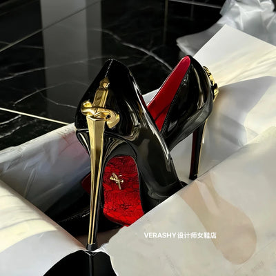 Red Bottom Metal Wand Sexy Sword Pointed Toe Thin Heel | SAMAG