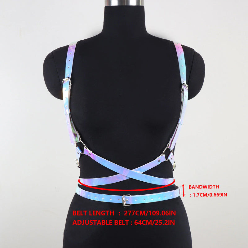 Women's Fashion Faux Leather Iridescent Angel Wing Suspender Belt, Sexy Backless Outfit Accessory, Festival Rave Y2K Hot Girl