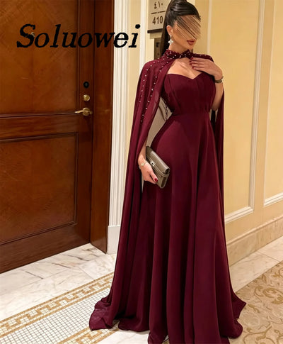 Luxury Chiffon Evening Dresses Sweetheart Beaded Cape | SAMAG