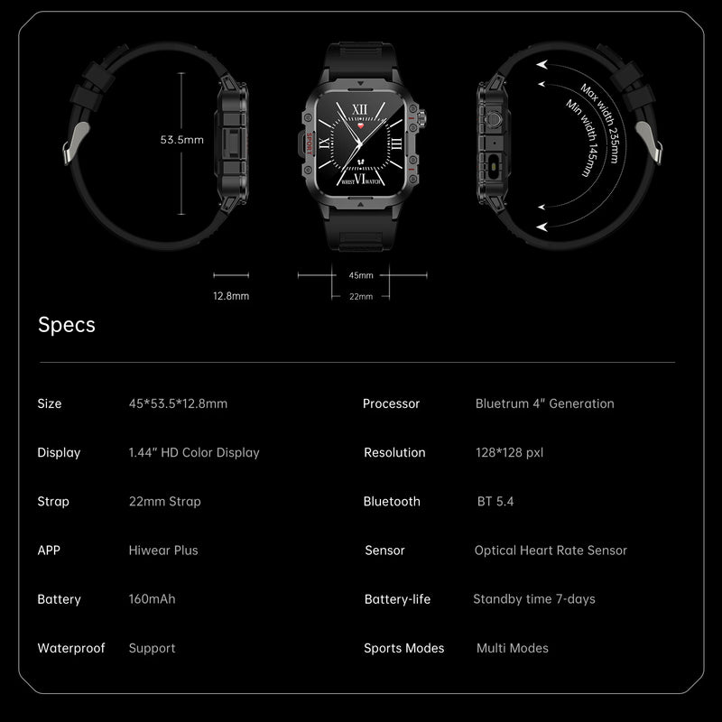 2025 New for Xiaomi Military Smart Watch Men IP67 3ATM Outdoor Sports Fitness Tracker Health Monitor 1.44Inch BT Call Smartwatch