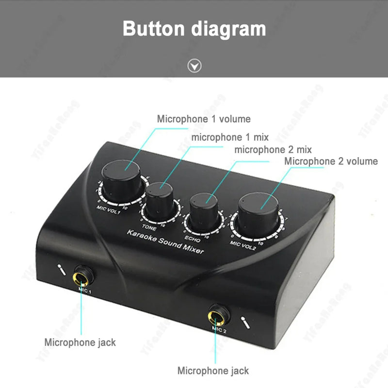 Fuluode Portable Karaoke Sound Mixer Professional Dual Mic Inputs Audio System Digital Audio Sound Machine Echo OK Mixer System