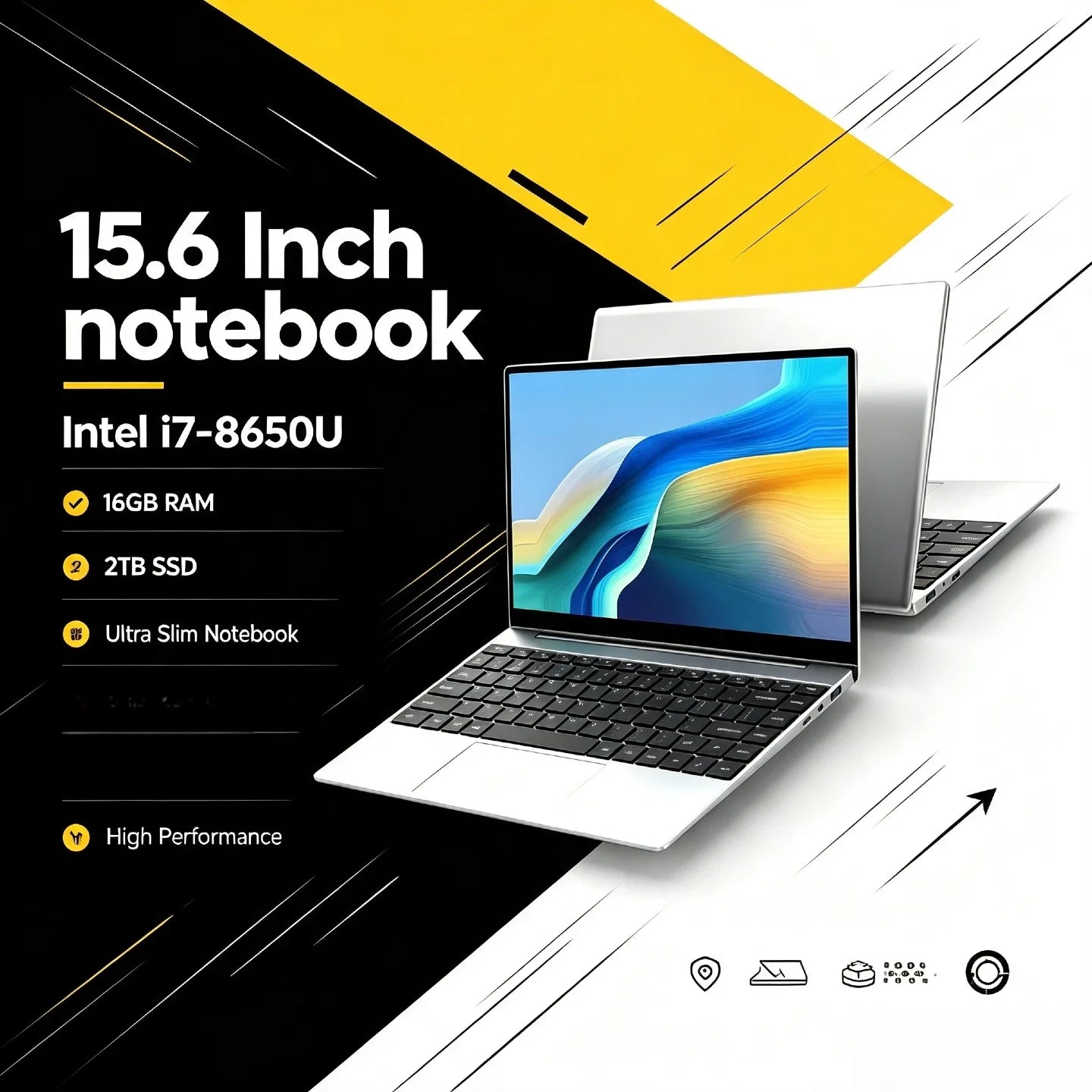 Intel i7 8650U 15.6 Inch Laptop 32GB RAM 2TB SSD 1TB SSD 1920x1080 Gamer Notebook Office PC High Performance Pro Unit
