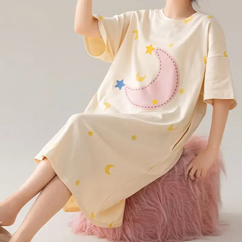 100% COTTON! M-4XL Plus Size Summer Women Nightgown | SAMAG