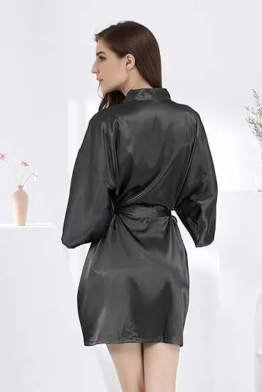 RB030 Sexy Large Size Satin Night Robe Lace Bathrobe | SAMAG