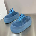 Women Suede Platform Slip On Shoes Round Toe Lace Up Thick EVA Sole Casual Shoes Non Slip Walking Footwear For Ladies Season
