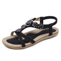 TIMETANGComfortable Flat Heel Sandals Women Large Size Summer Shoes Woman Bohemia Flowers Rhinestone Beach Ladies Shoes