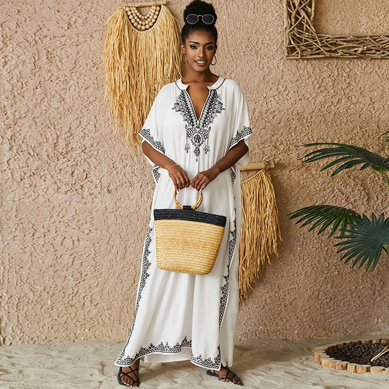Kaftan Dresses Bathing Suit for Women Swimsuit Coverup Plus Size Beach Caftan Cover Ups for Swimwear Embroidery