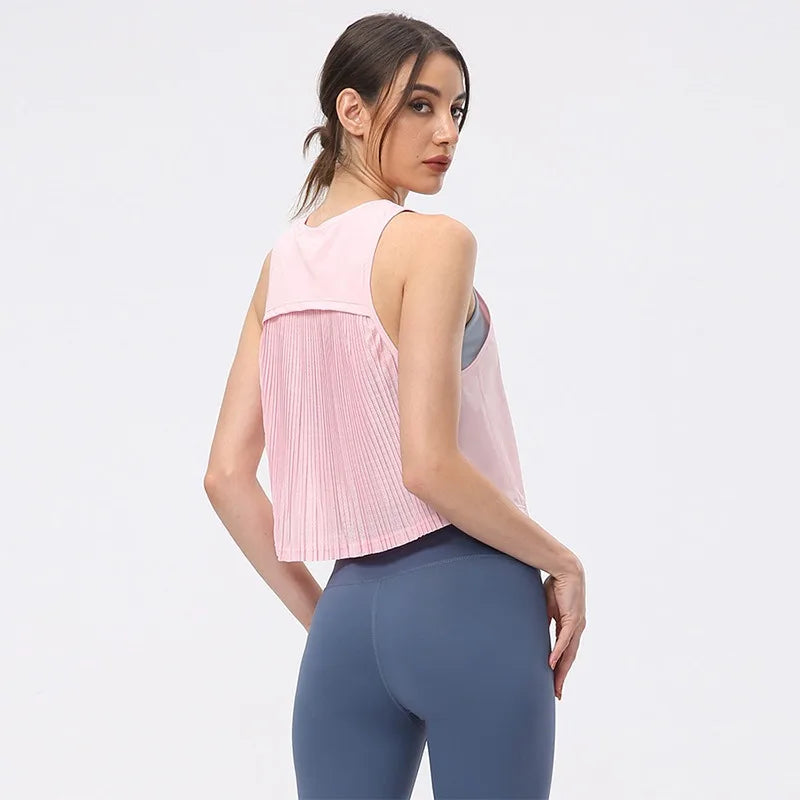 Cover Up Shirt for Women, Quick Drying, Summer Thin Pleated and Wrinkled Fitness Suit, Top Worn with Sleeveless Sports Vest