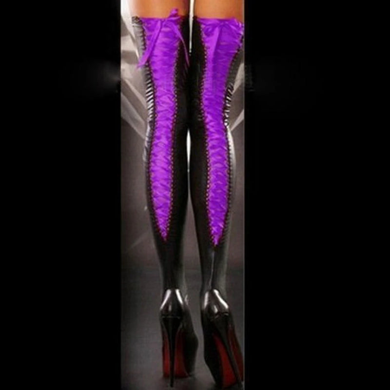 Night Club Casual Outing Women Stockings Long Socks Polyester Summer Club Lingerie Patent Leather Sexy Solid Color