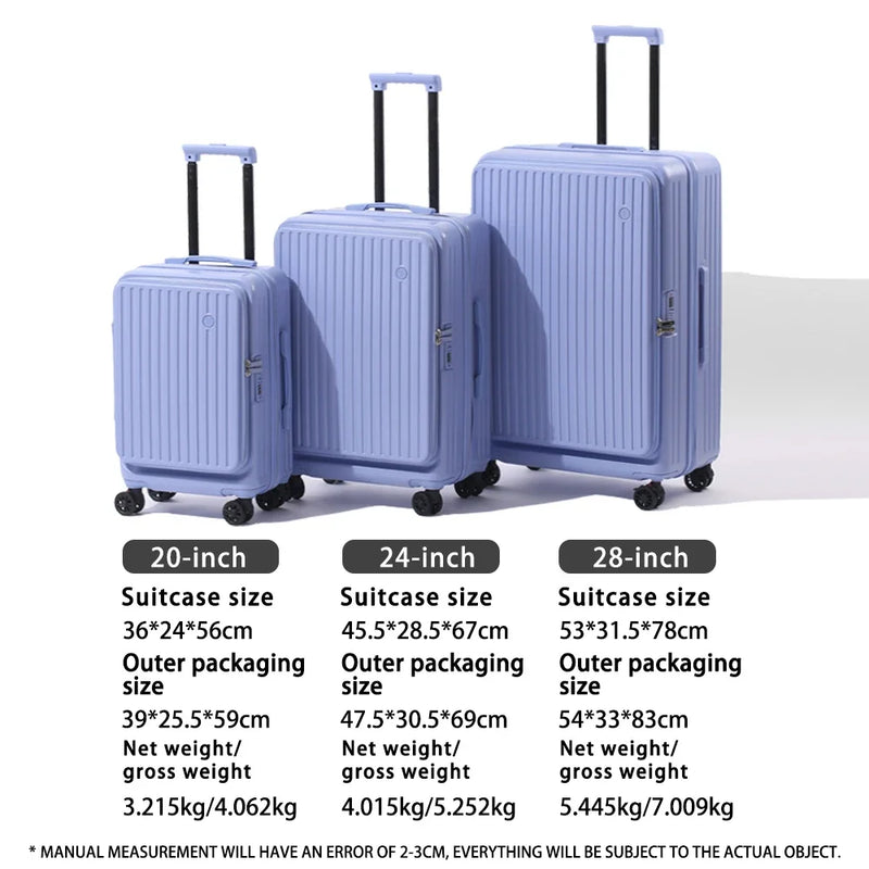 Multifunctional Front Opening Expandable Suitcase with Cup Holder Large Capacity Luggage 360° Shock Absorbing Wheels 20' 24' 28'