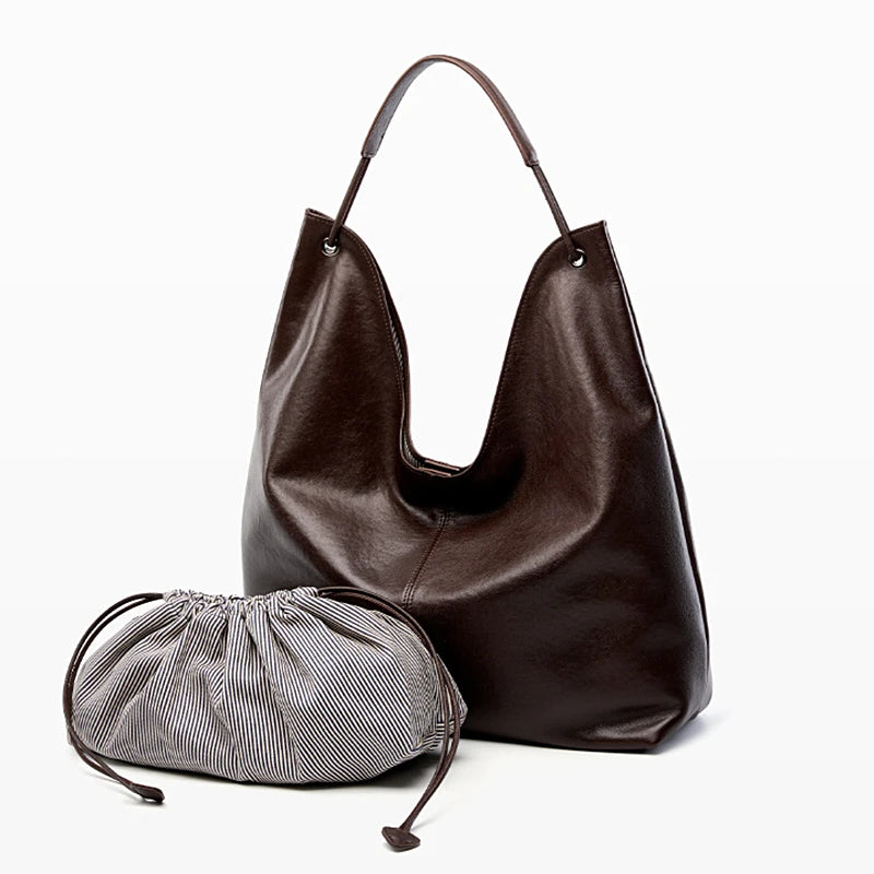 BURMINSA Luxury Genuine Leather Handbags Large Slouchy Hobo Shoulder Bags For Women Cowhide Shopping Tote Business Work Purses