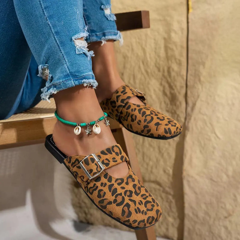 Summer Round Headed Comfortable Leopard Print Casual Slippers Fashionable New Style Elegant Anti Slip Flat Slippers for Women
