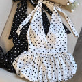 Backless Sexy Halter Beach Babydoll Crop Tops Women Polka Dots V Neck Sleeveless T Shirt Ruffles Basic Tees Not-Padded Pad