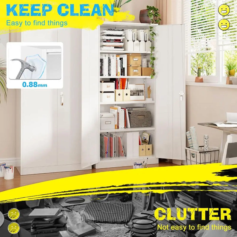 Metal Storage Cabinet, Garage Cabinet with Doand Shelves Lockable Steel Multiunctional Cabi, White ile Cabior Home, Oice, Garage