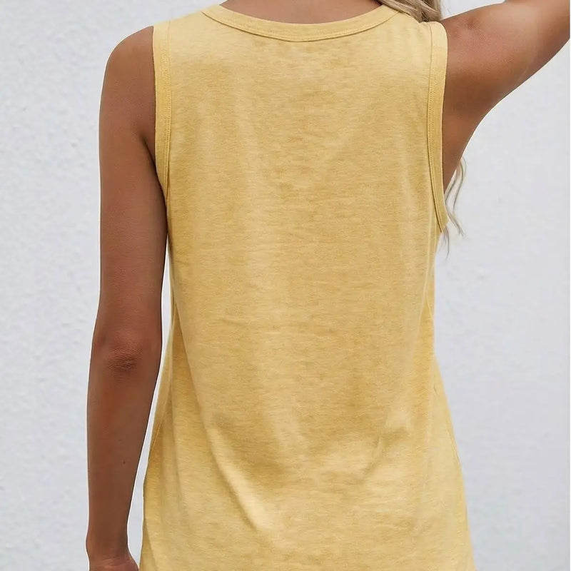 Women's V Neck Henley Tank Top Loose Fit Sleeveless Casual Clothing with Pocket Summer Womens Tops