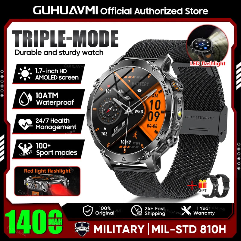 TANK Ultra 1400mAh Battery Military Smart Watch 10ATM Waterproof Heart Rate Tactical LED Flashlight Men - Visuel 18 | SAMAG