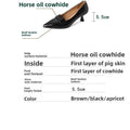 style new apricot high heels thin heel cowhide kitten heel middle mouth one pedal pointed single shoes women's super large size