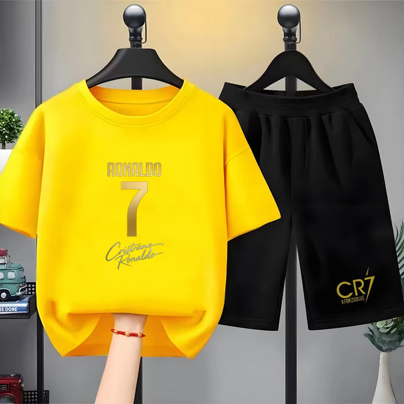 Children Short - sleeved T - shirt+Shorts Black Boys Girls - View 8 | SAMAG