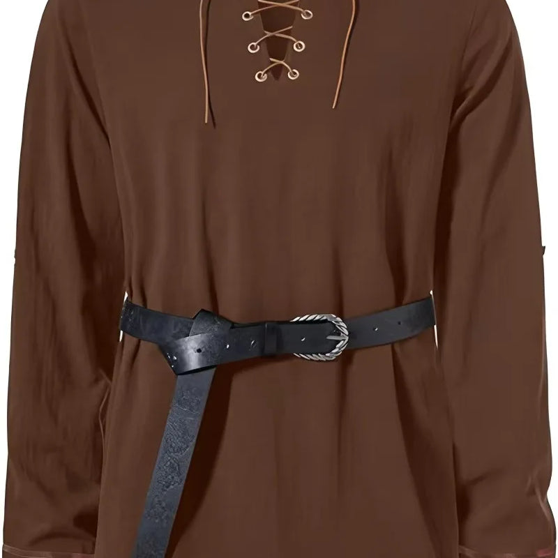 Men Medieval Lace Up Linen Long Sleeve Tunic Viking | SAMAG