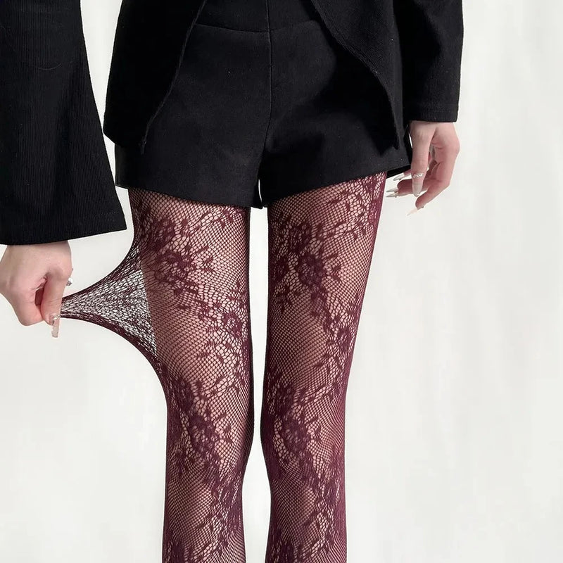 Y2K Lolita Lace Flora Tights Women Sexy Thigh High Stockings Pantyhose Lingerie Hosiery Mesh Fishnet Stockings Women Tights
