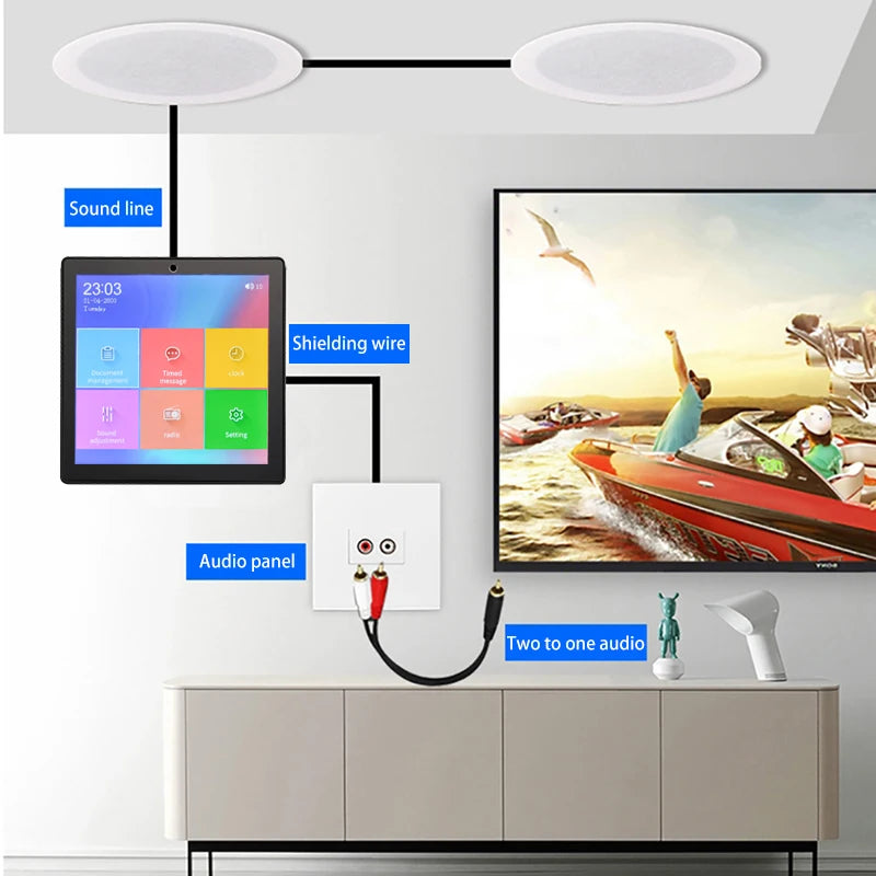 Mini Touch Screen 4*20W Stereo Music Panel PA SystemBluetooth Wall Amplifier Smart Home Audio Ceiling Speaker Wall Amplifier