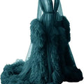 Women's Dressing Gown Perspective Sheer Long Tulle Robe Puffy Pregnancy Maternity Dress for Baby Shower Nightgown Sleepwear