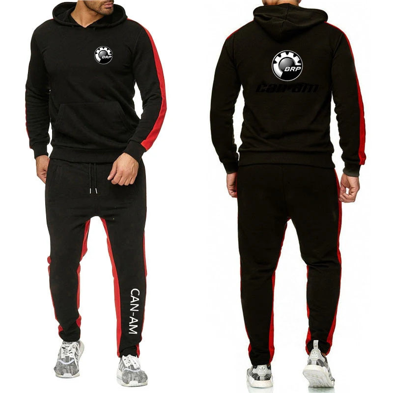 Spring Autumn CAN - AM BRP Logo Print Casual Long Sleeve Hoodies+Jogger Sweatpants Suit Men's Solid Color - View 7 | SAMAG