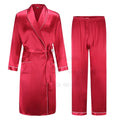 Spring Autumn Male Robe 3PCS Sleepwear Set Ice Silk Kimono Bathrobe Gown Loungewear Loose Casual Satin Homewear Nightwear 3XL